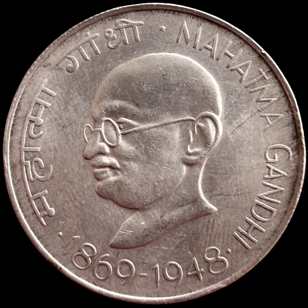 India's First 10 Rupee Silver Coin of Commemorative issue Centennial Mahatma Gandhi's Birth Collectible Coin of Republic India Bombay Mint