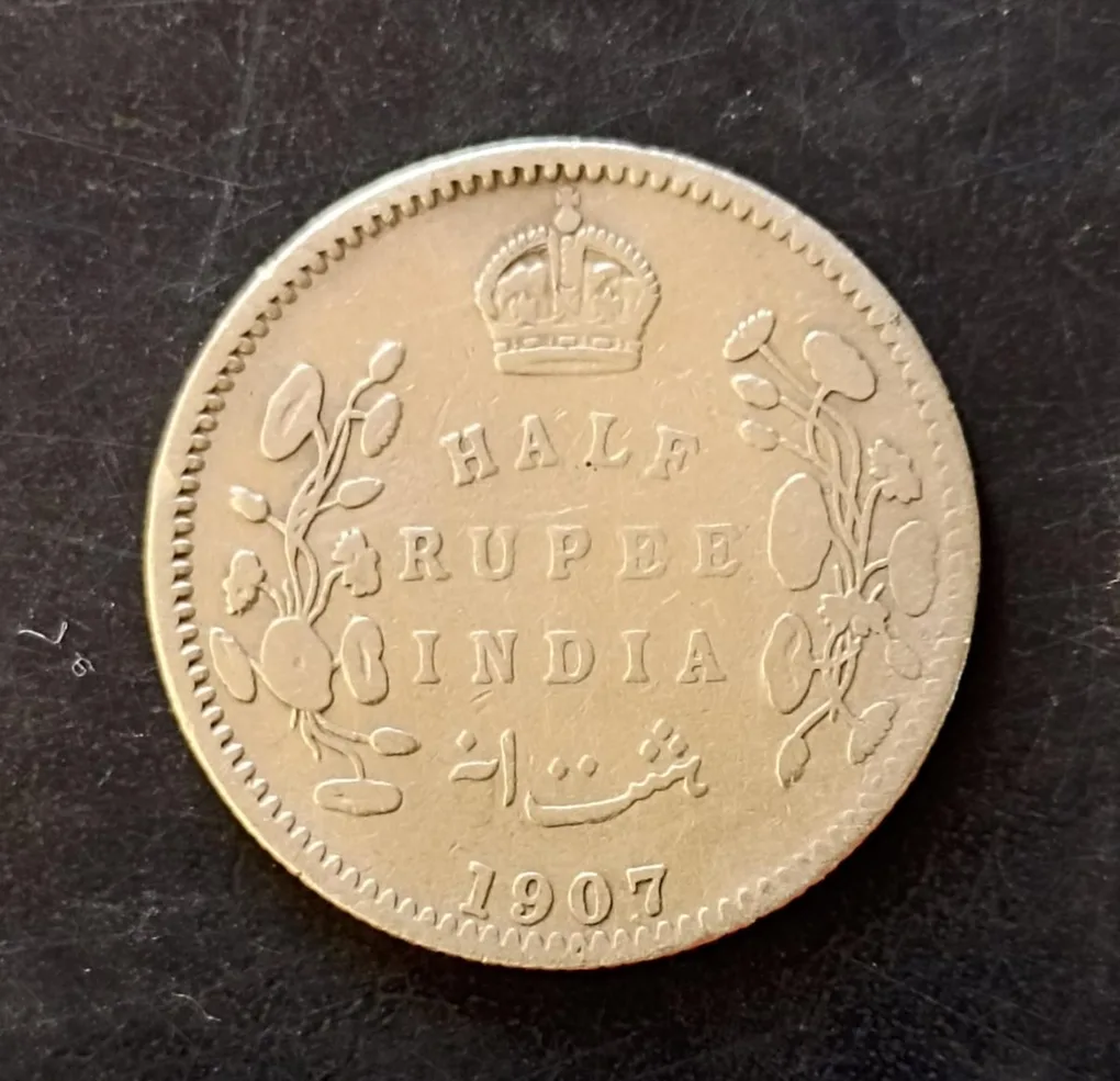 Half rupees of King Edward VII from British India of year 1907