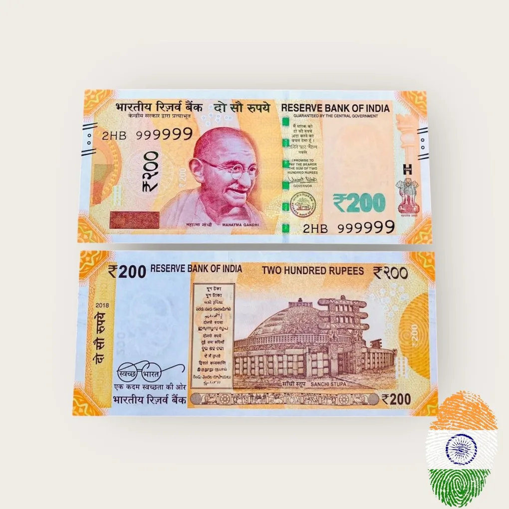 Rs 200 India Banknote Solid Fancy Number 999999 Gem Unc Unique Collection Lucky Number
