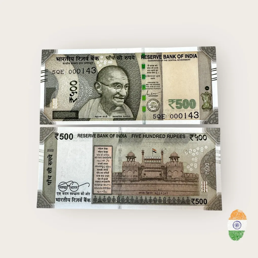 Rs 500 India Banknote Low Serial Number 000143 Issue Gem Unc Unique and Rare