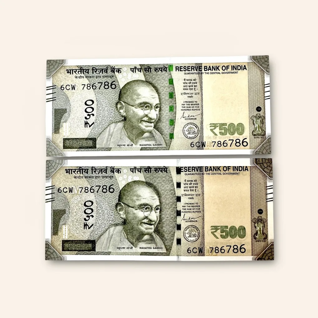 India Banknote Rs 500 Twin Set Gem Unc Bank Note Set Solid Holy Number 6CW 786786