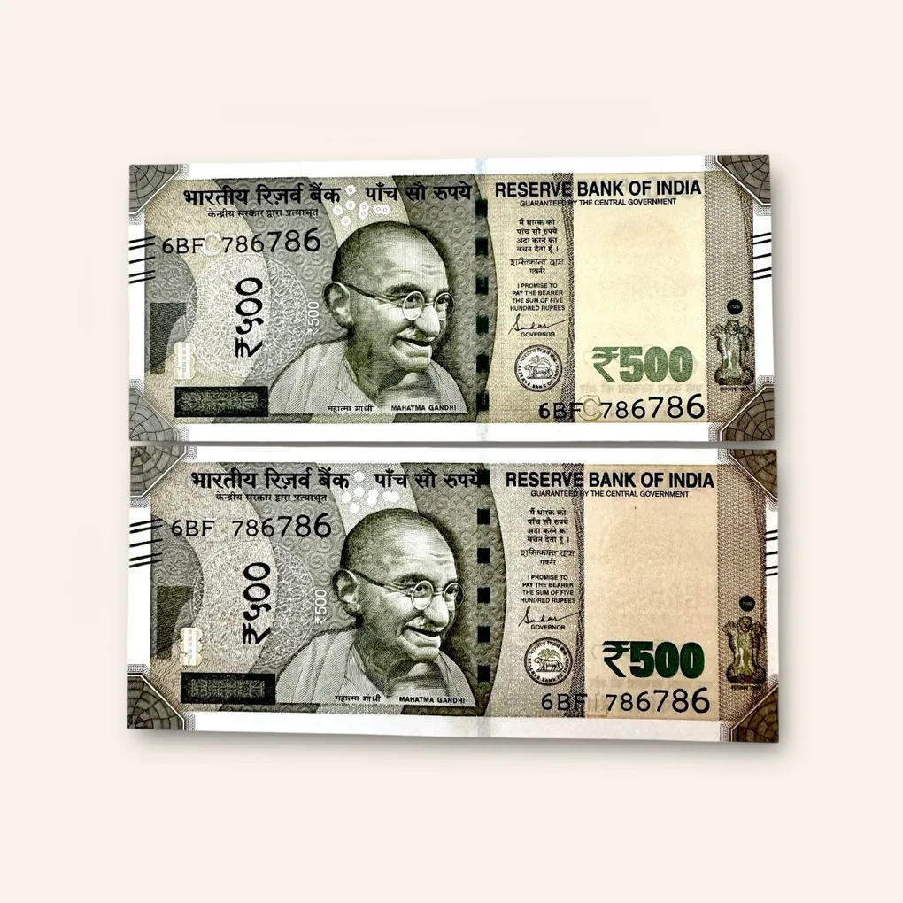 India Banknote Rs 500 Twin Set Gem Unc Bank Note Set Solid Holy Number 6BF 786786