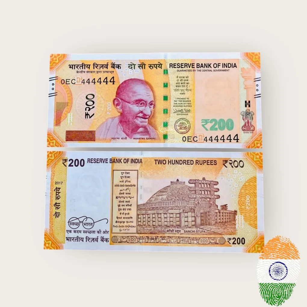 Rs 200 India Banknote Solid Fancy Number 444444 Gem Unc Unique Collection Lucky Number
