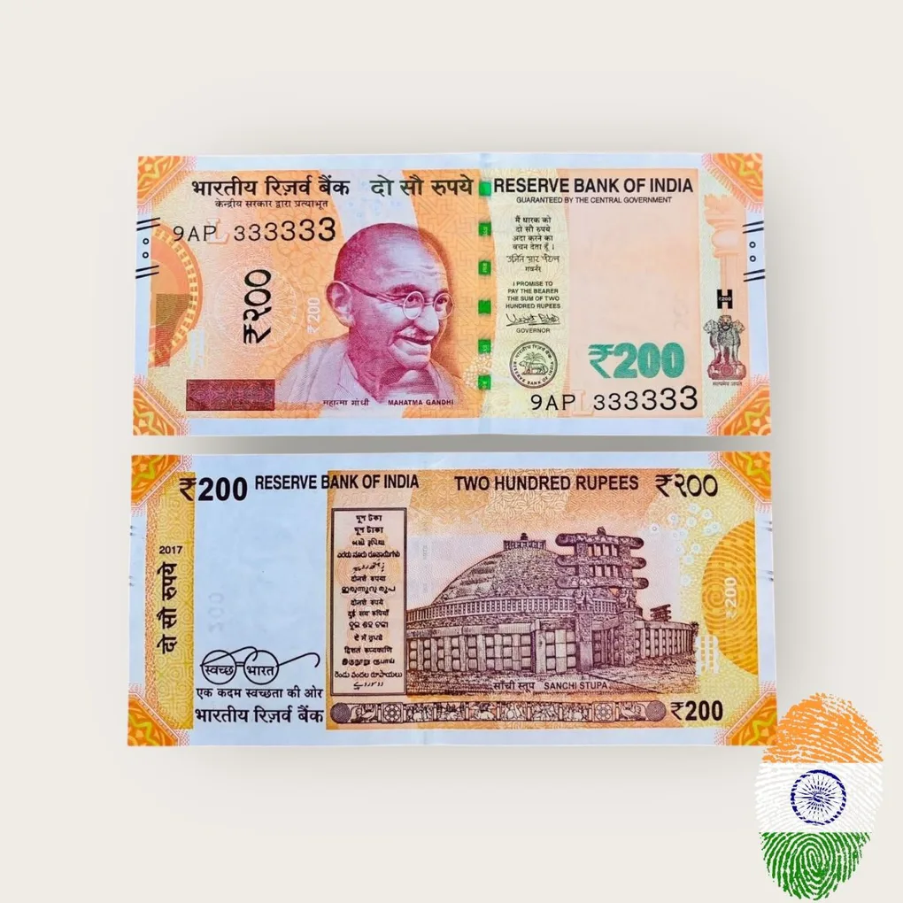 Rs 200 India Banknote Solid Fancy Number 333333 Gem Unc Unique Collection Lucky Number
