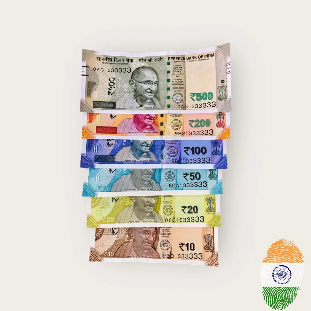 Rs 10 to 500 India Banknote Solid Fancy Set 333333 Unc Unique and Rare