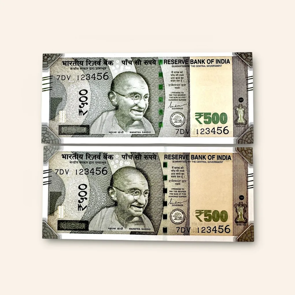 Rs 500 Twin Set Gem Unc Very Unique Bank Note Set Solid Holy Number 7DV 123456