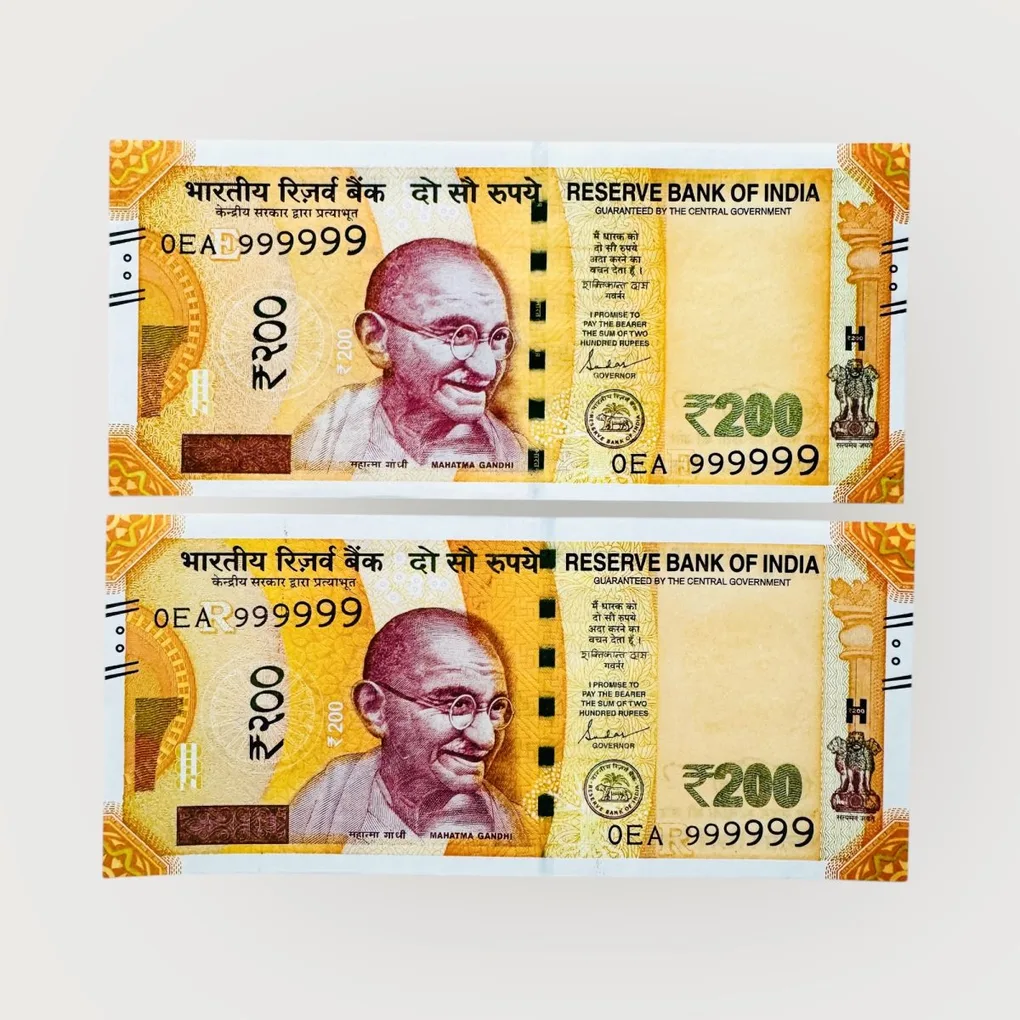 India Banknote Rs 200 Twin Set Gem Unc Bank Note Set Solid Number 0EA 999999