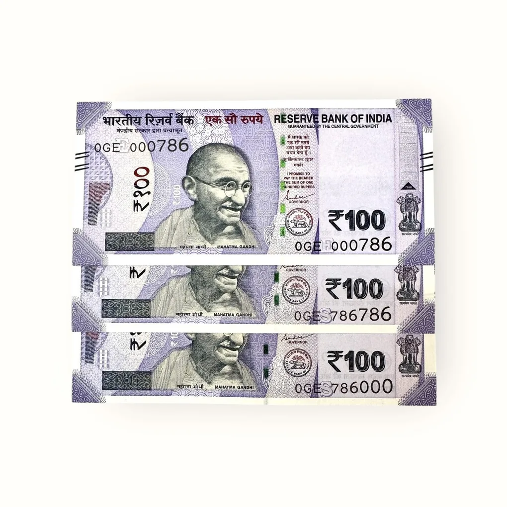 Rs 100 India Banknote Same Prefix Extreme Rare Issue Holy Number 0GE 786000 786786 And 000786 Gem Unc Unique and Rare