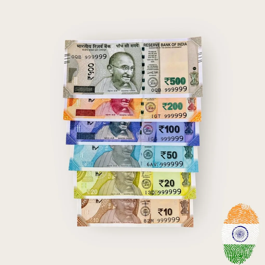 Rs 10 to 500 Fancy Solid India Banknote Set 999999 Gem UNC Unique Set