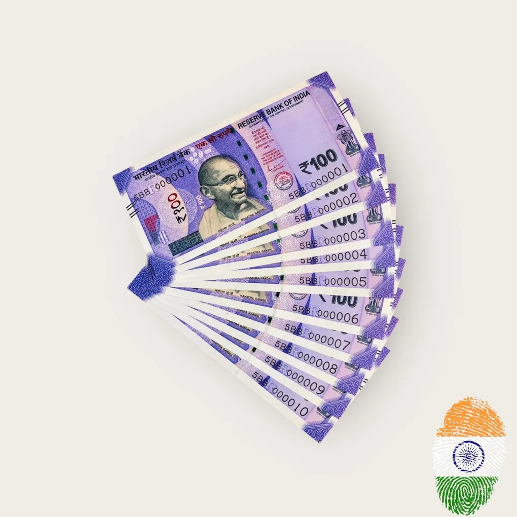 Rs 100 India Banknote Low Serial Fancy Banknote Set 000001 to 000010 Gem Unc Unique and Rare