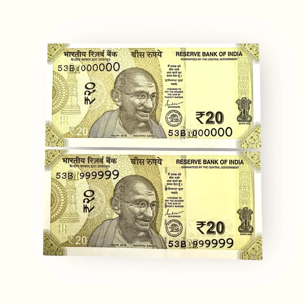 Rs 20 Fancy Number Set 999999 and 1000000 Gem Unc Rare and Unique