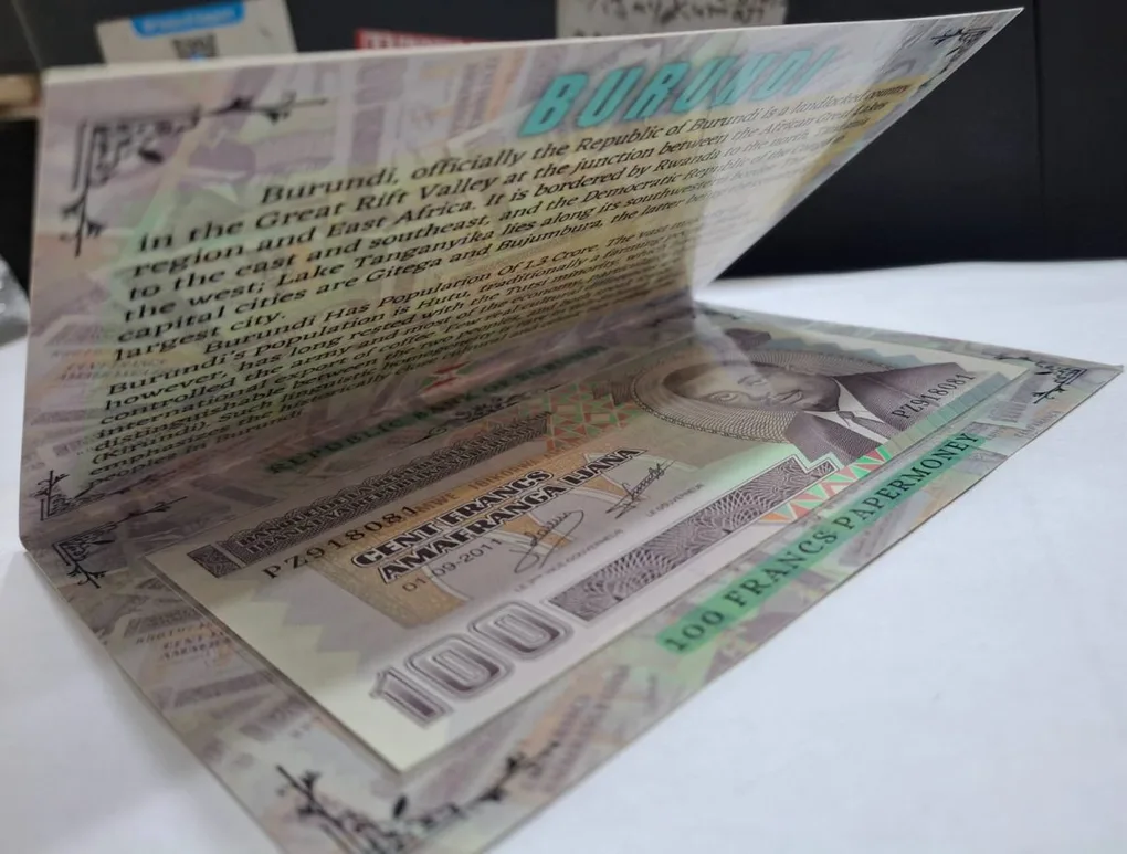 Burundi 100 Francs UNC Note with Beautiful Folder