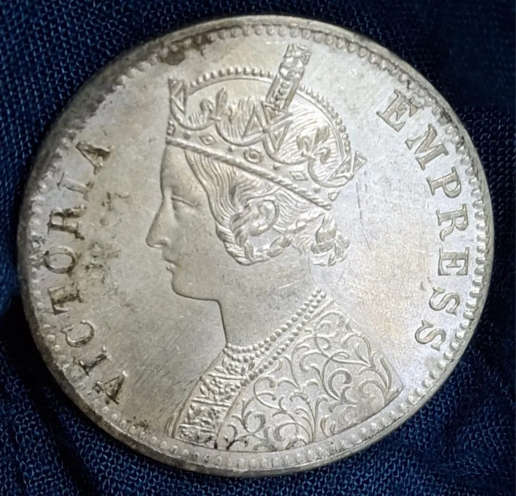 1890 One Rupees Victoria British India High Graded Silver Extremely Rare Coin #A-60
