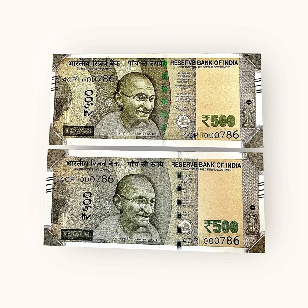 Rs 500 Twin Set Gem Unc Very Unique Bank Note Set Solid Holy Number 4CP 000786