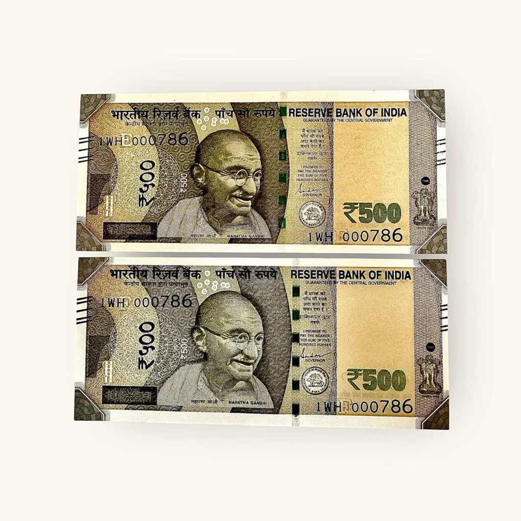Rs 500 Twin Set Gem Unc Very Unique Bank Note Set Solid Holy Number 1 WH 000786
