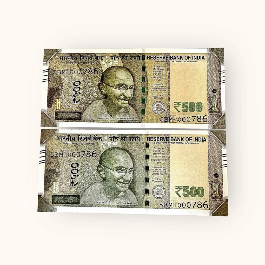 Rs 500 Twin Set Gem Unc Very Unique Bank Note Set Solid Holy Number 5BM 000786