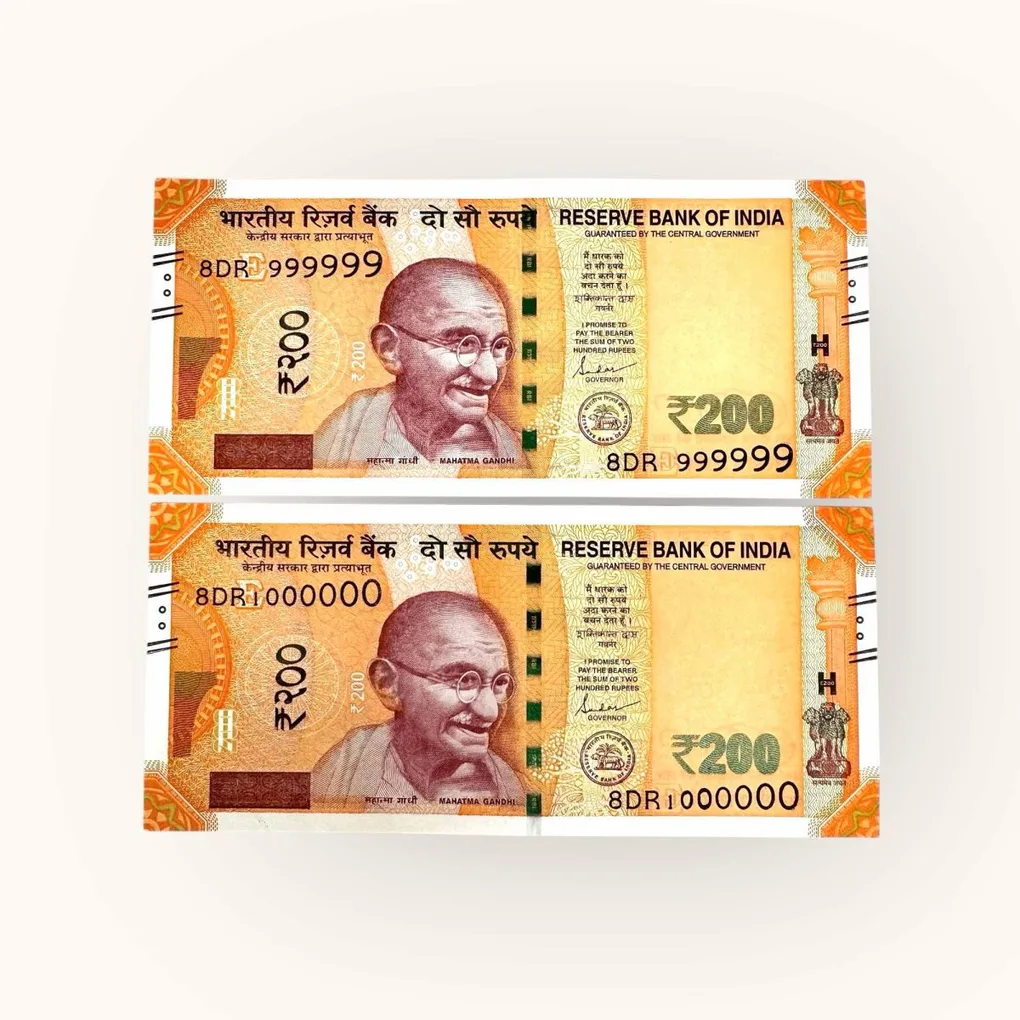 Rs 200 India Banknote Solid Fancy Number 999999 and 1000000 GEM UNC Unique and Rare