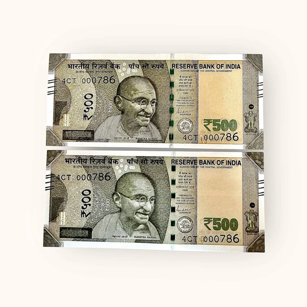 Rs 500 Twin Set Gem Unc Very Unique Bank Note Set Solid Holy Number 4CT 000786