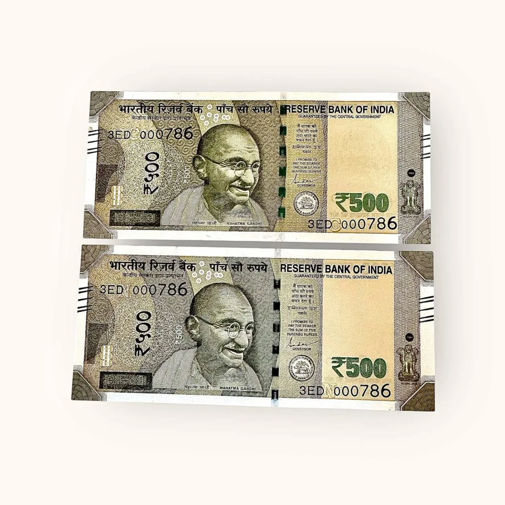 Rs 500 Twin Set Gem Unc Very Unique Bank Note Set Solid Holy Number 3ED 000786