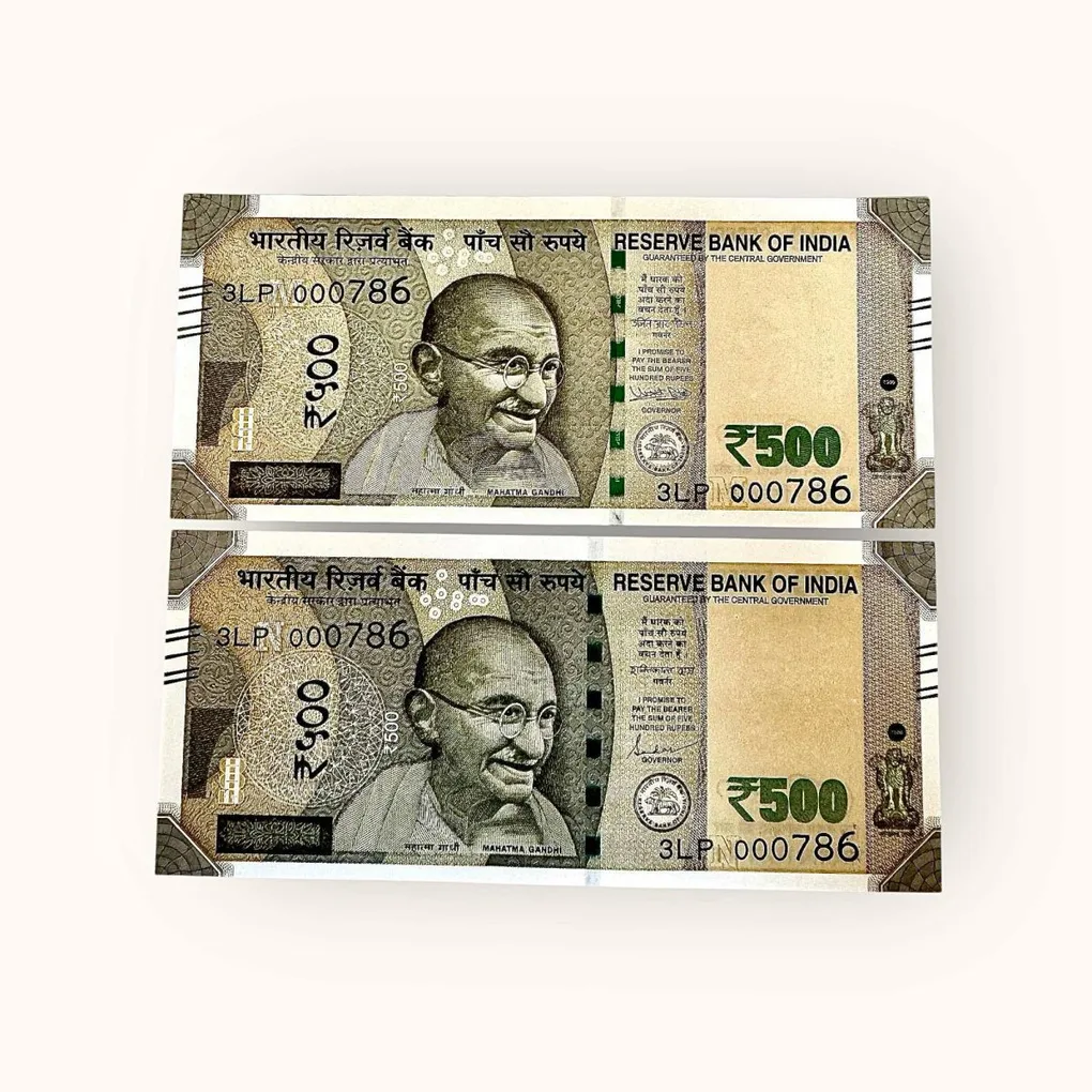 Rs 500 Twin Set Gem Unc Very Unique Bank Note Set Solid Holy Number 3LP 000786
