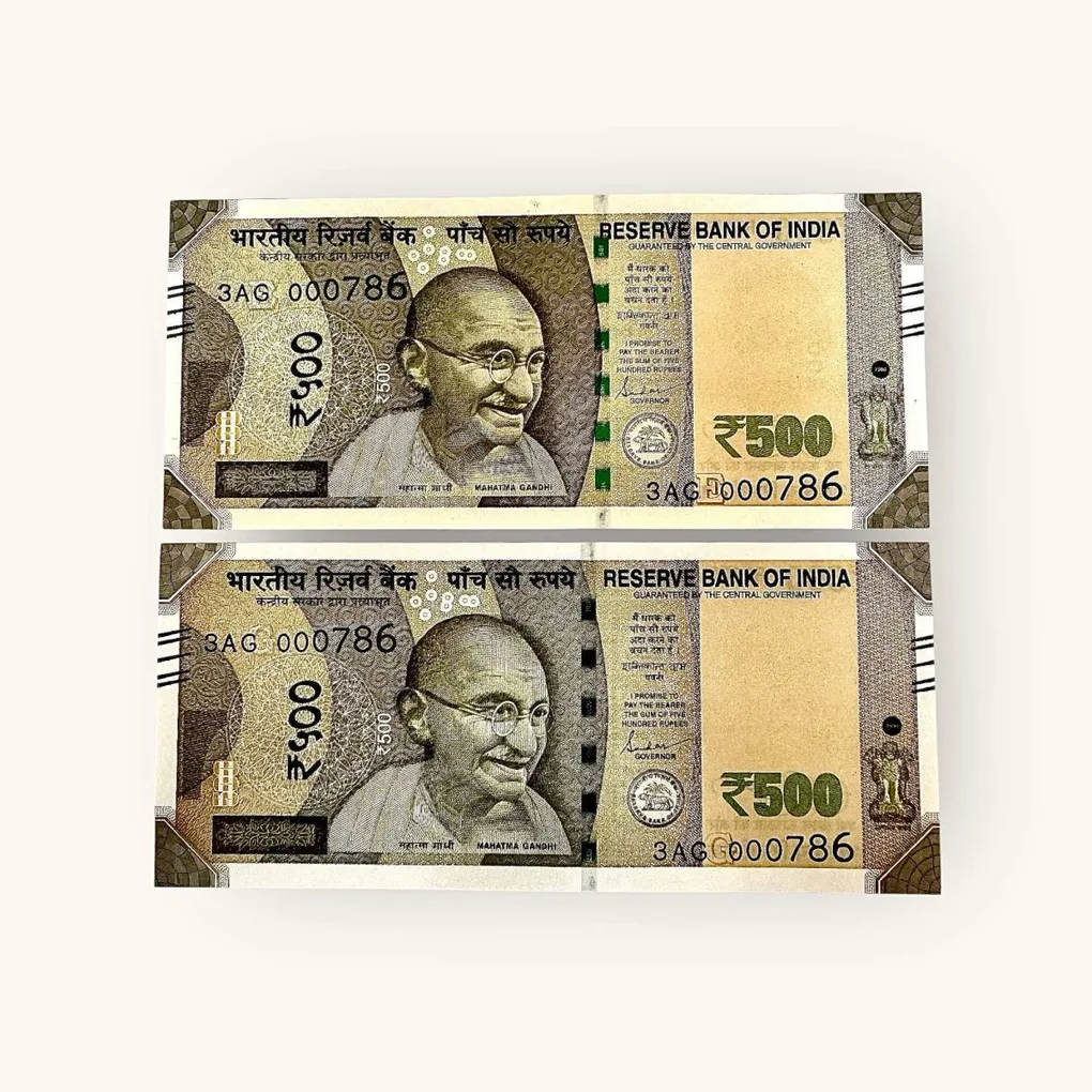 Rs 500 Twin Set Gem Unc Very Unique Bank Note Set Solid Holy Number 3AG 000786