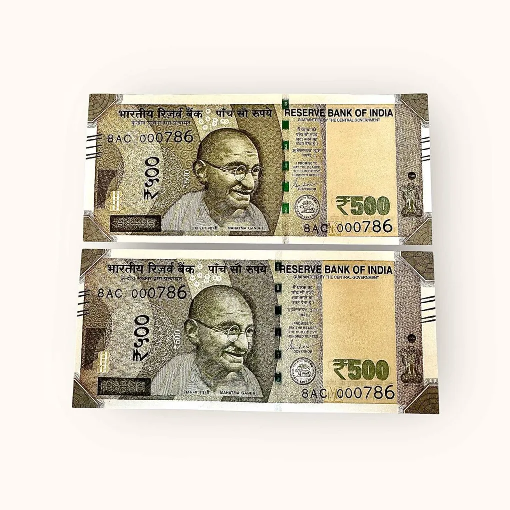 Rs 500 Twin Set Gem Unc Very Unique Bank Note Set Solid Holy Number 8AC 000786