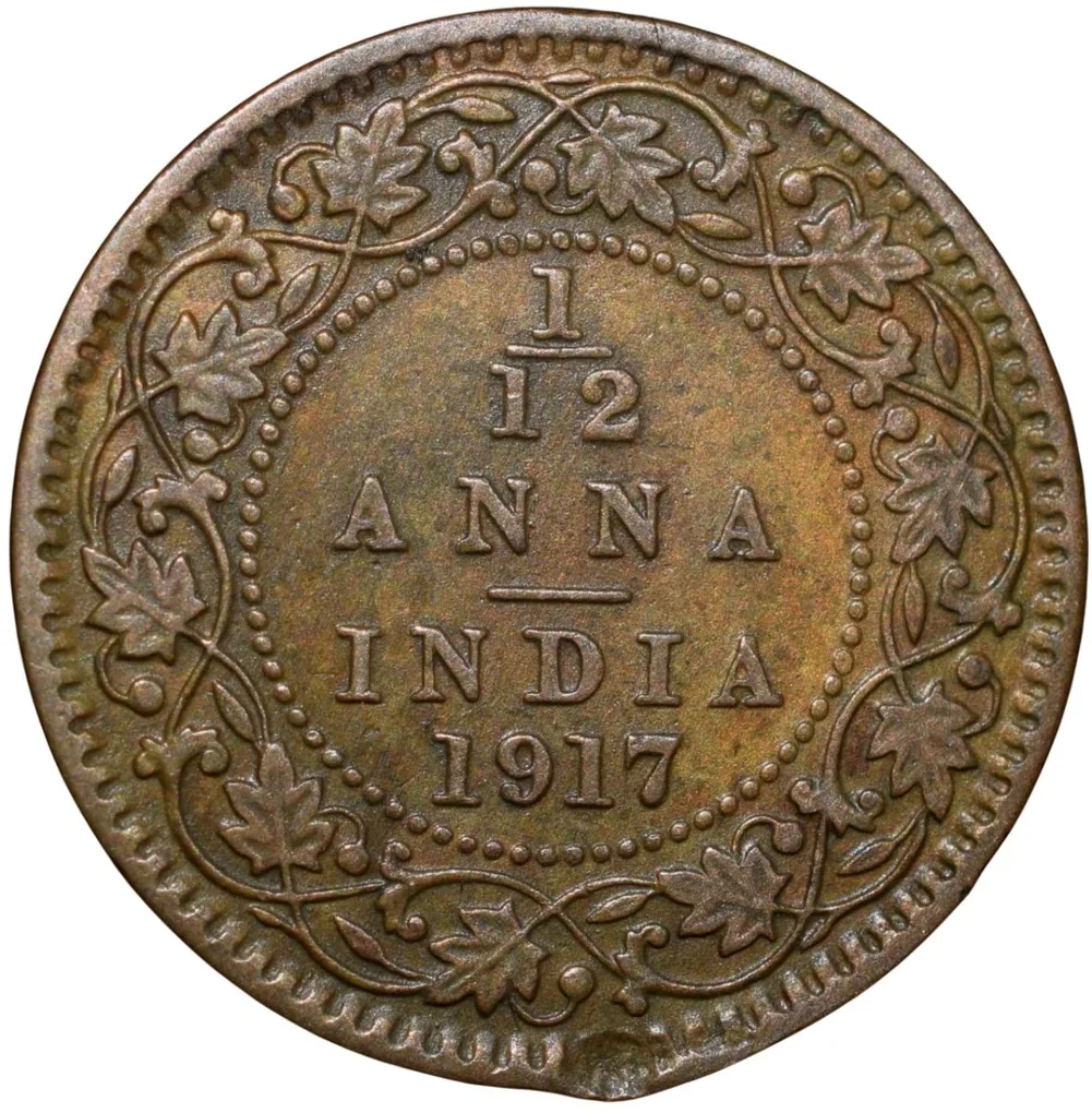 Bronze 1/12 Anna of George V (AD 1917) of Calcutta Mint KM 509