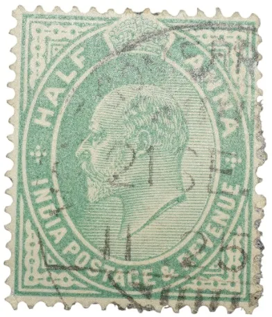 Postal Stamp of Edward VII 1/2 Anna Green Clour - Used Condition as per image.