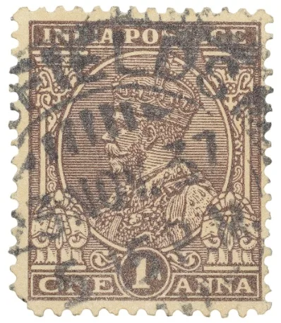 Postal Stamp of George V 1 Anna Brown Colour - Used Condition as per image.