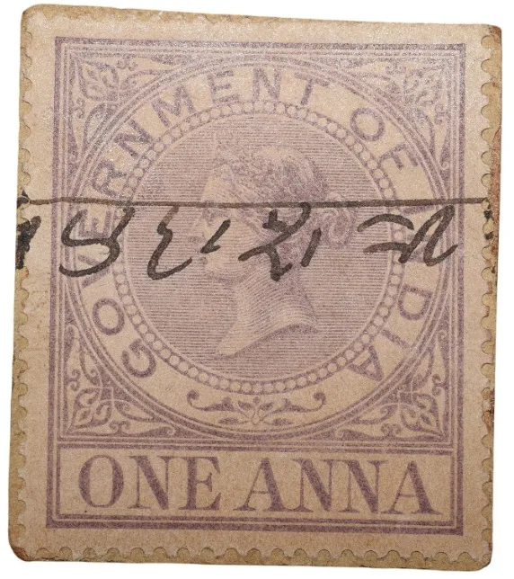 Postal Stamp of Queen Victoria 1 Anna Purple Colour - Used Condition as per Image.