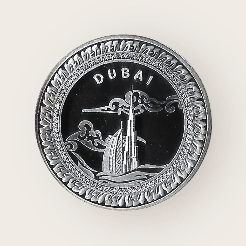 United Arab Emirates Souvenir Medallions Silver Plated Burj Khalifa Unique and Rare