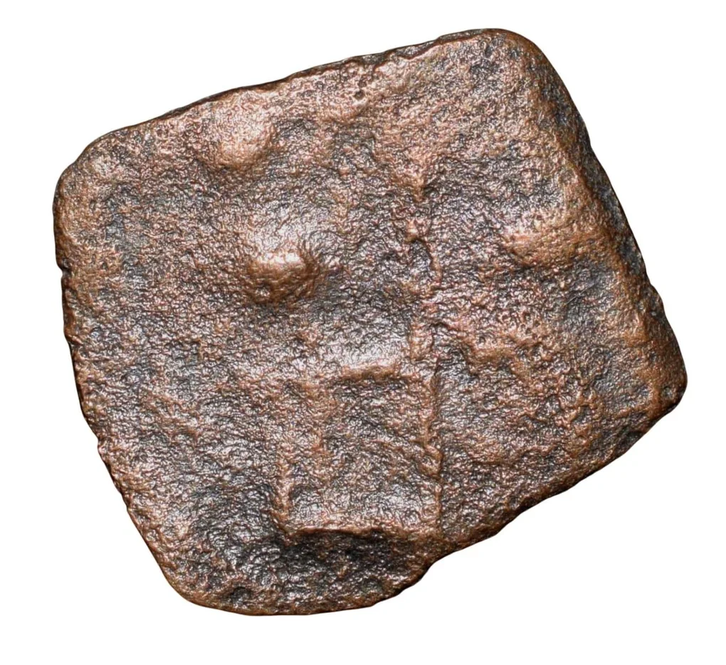 Copper Coin of Maharathis of Andhra(2nd Cen. BC) with Bull walking facing Right/Tree Railing Rare