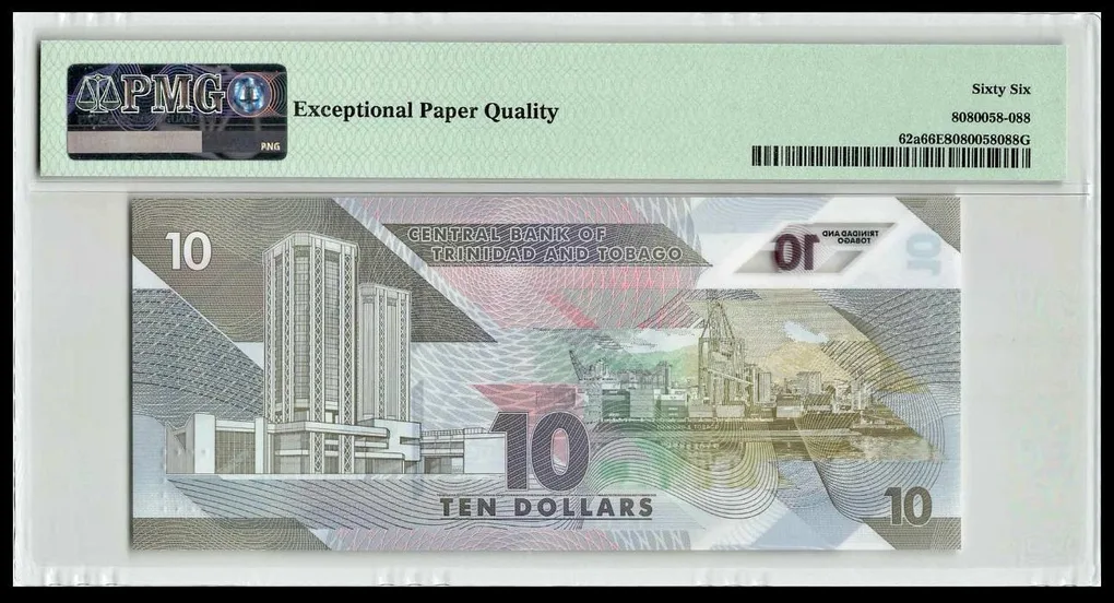 PMG Graded EPQ 66 World Bank Note Trinidad and Tobago 10 Dollars Year 2020 Issue Very Unique and Rare Bird Series
