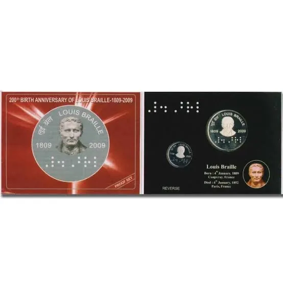 Rare 2 Rupee proof set of 200th births Anniversary of Louis Brallie 1809-2009 of kolkatta Mint