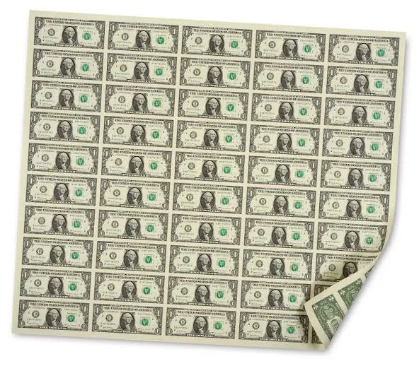 America 1 Dollar (50 Note) Uncut Sheet with ROLL BOX and Certificate