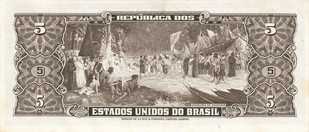 5 Cruzeiros Thesouro Nacional 2nd print Valor Legal World Banknote UNC Unique and rare