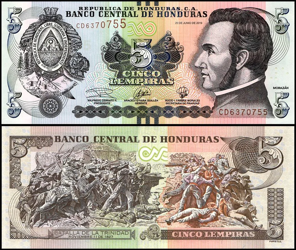 Honduras 5 Lempiras Banknote 2019 P98d UNC Unique and Rare