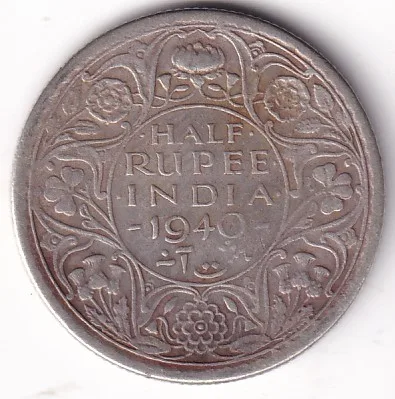 1940 British India Half Rupee George VI Silver Coin