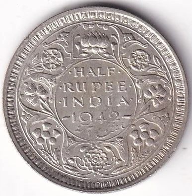 1942 British India Half Rupee George VI Silver Coin