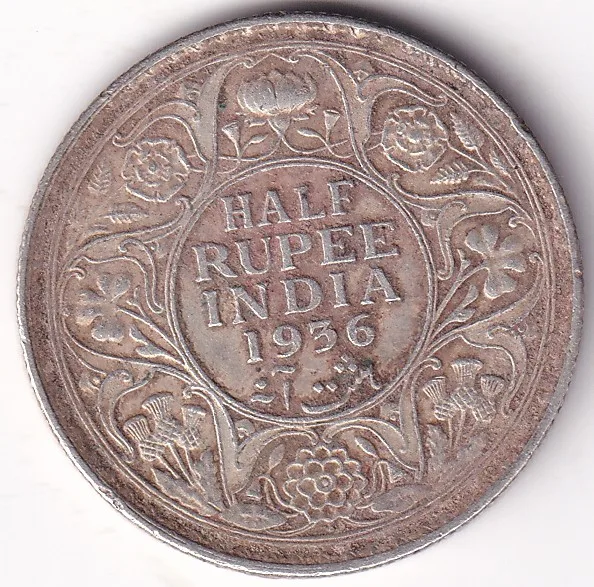 Half Rupee 1936 King George V Silver Bombay Mint Rare