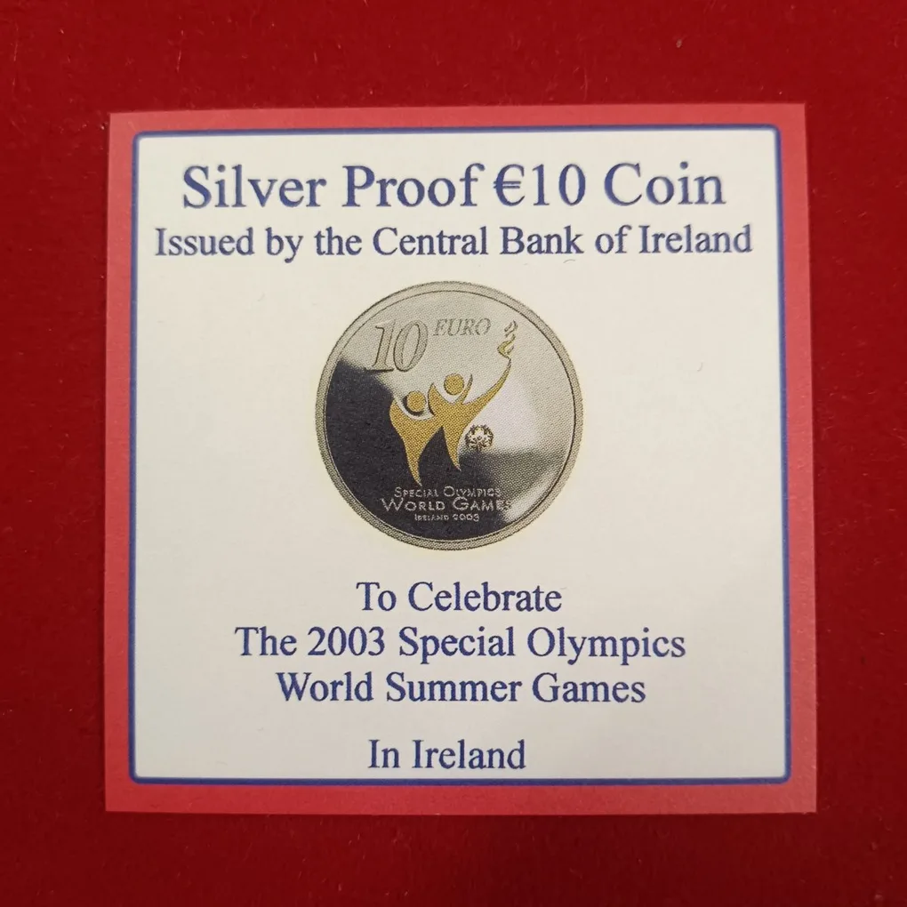 Extremely Rare Proof Coin 10 Euro Issued By The Central Bank of Ireland To Celebrate The 2003 Special Olympics World Summer Games in Ireland