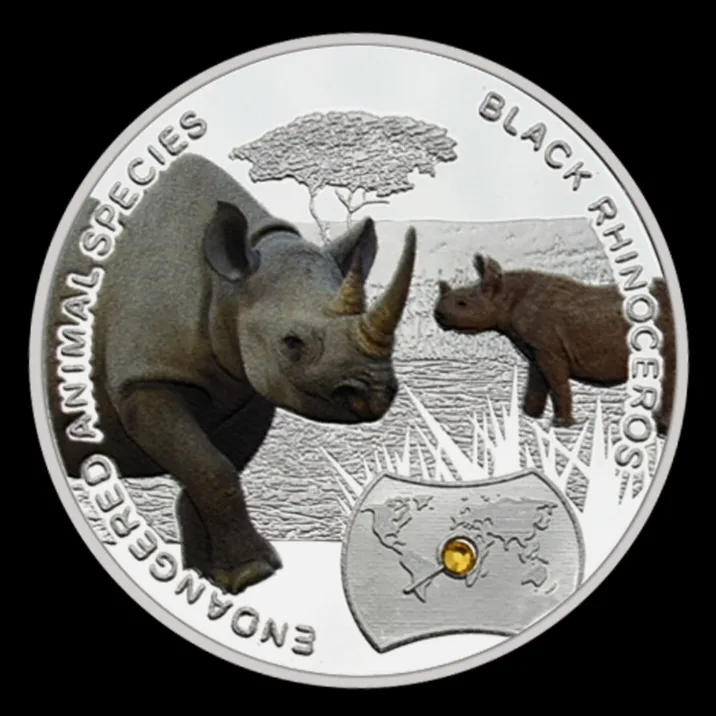 Extremely Rare 1000 Kwach 2014 Year Endangered Animal Species Black Rhinoceros Africa Protect Animal Proof Coin Republic Of Zambia