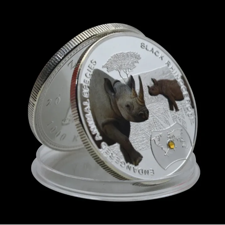 Extremely Rare 1000 Kwach 2014 Year Endangered Animal Species Black Rhinoceros Africa Protect Animal Proof Coin Republic Of Zambia