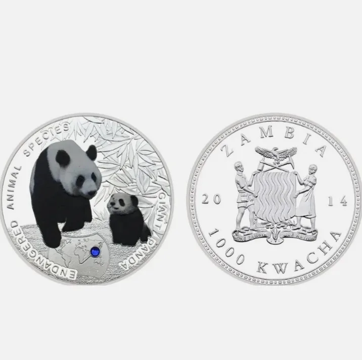 Extremely Rare 1000 Kwach 2014 Year Endangered Animal Species Giant Panda Proof Coin Republic Of Zambia
