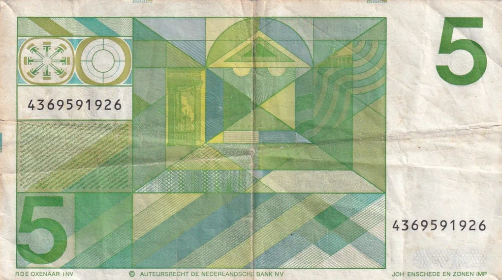 Netherlands 5 Gulden rare lowest price note #b-2