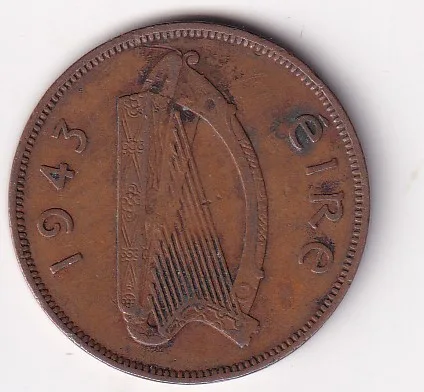 Ireland 1 Pingin 1943 Rare Coin #L-691