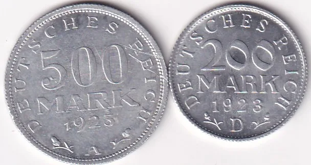 German 2 Different ( 500 and 200 MARK) UNC Coins Set #L-695
