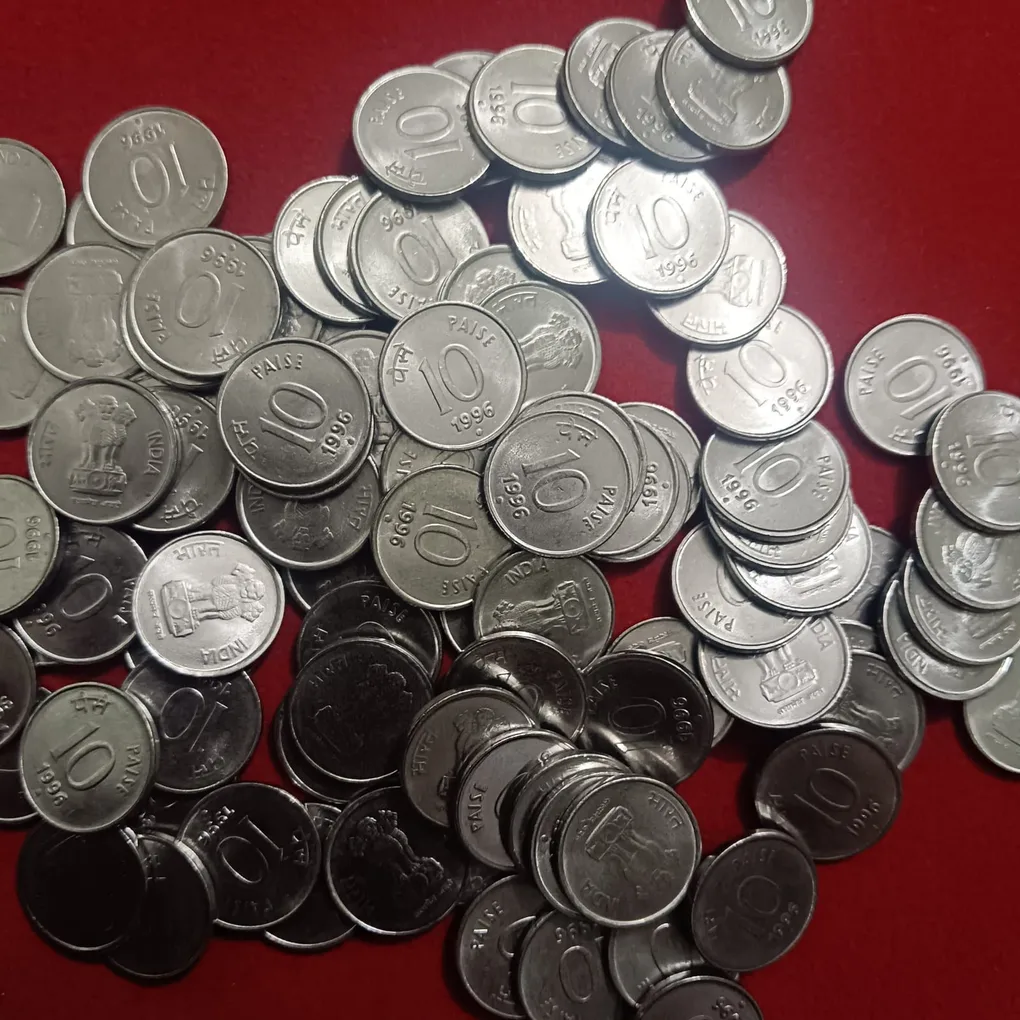 Ten Paise Button Scare Coin 1996 Year Noida Mint 100 Pcs Given Bunc Condition