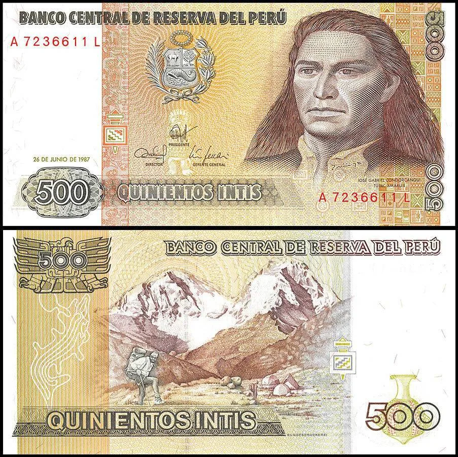 Peru 500 Intis Banknote 1987 P134b UNC Unique and Rare