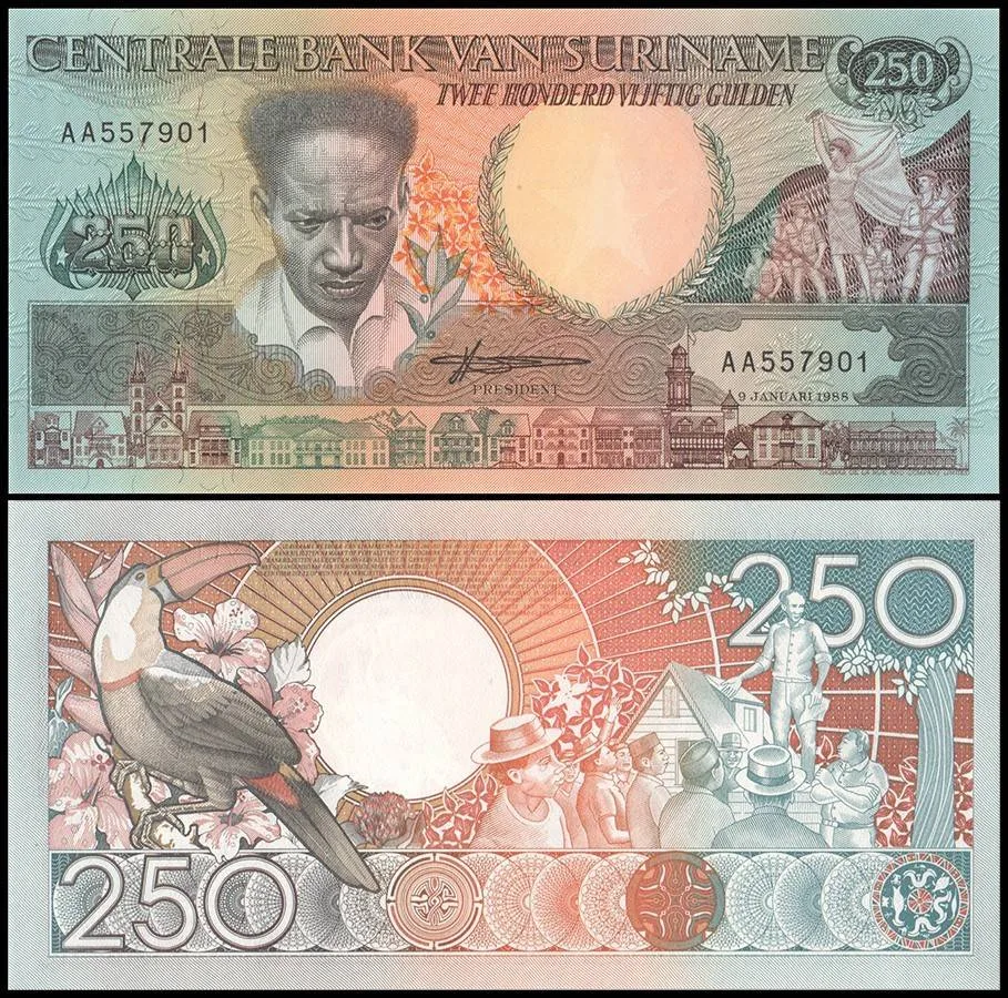Suriname 250 Gulden World Banknote 1988 P134 UNC Unique and Rare